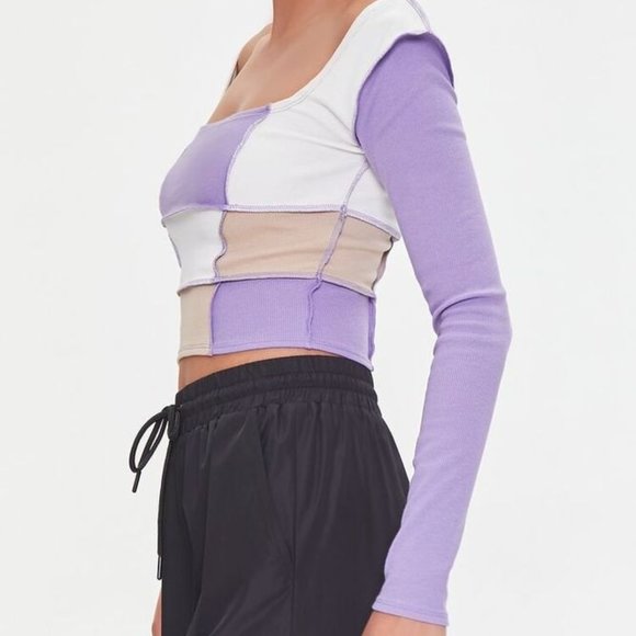Forever 21 Ribbed Colorblock Long Sleeve Crop Top S - Picture 4 of 4